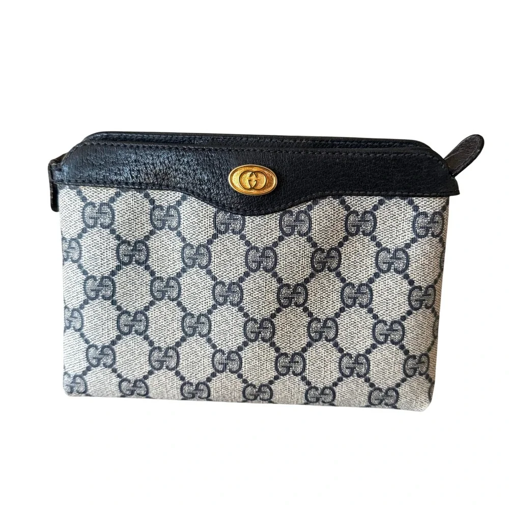 GUCCI Vintage GG Supreme Navy Cosmetic Pouch Mini Clutch (Flaws)